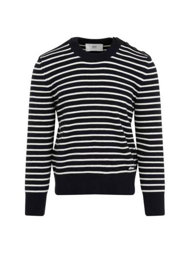 Striped Sailor Crew Neck Knit Top White Navy - AMI - BALAAN 3