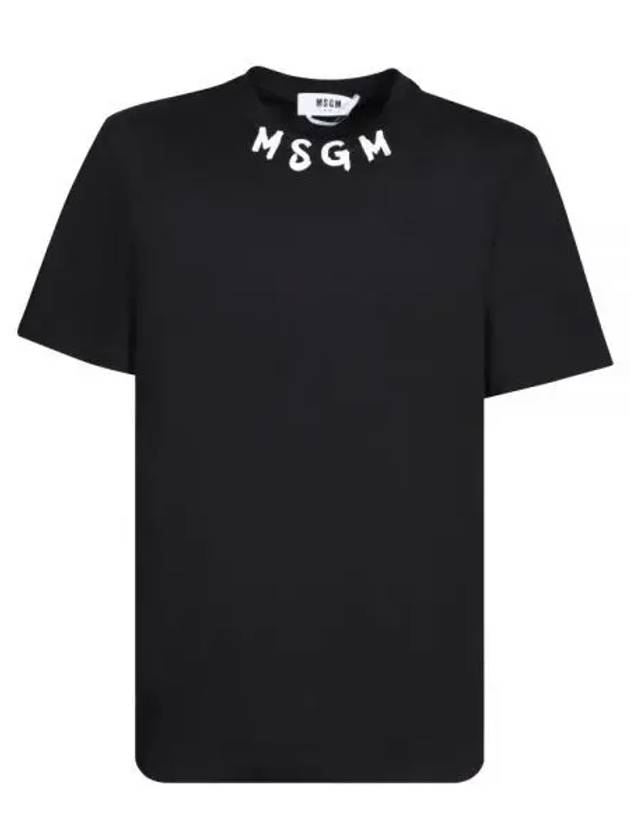 Neck Brushed Logo Cotton Short Sleeve T-Shirt Black - MSGM - BALAAN 2