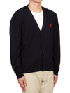 Red Heart Logo Merino Wool Cardigan Navy - AMI - BALAAN 4