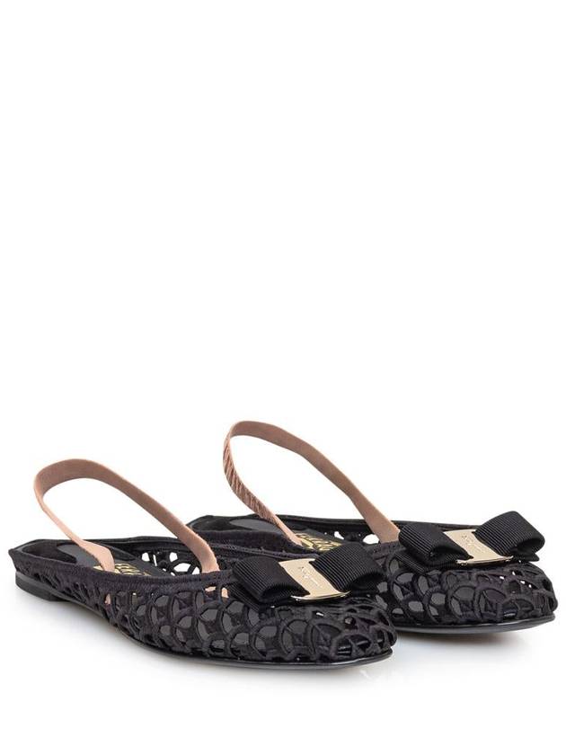 Salvatore Vara Bow Crochet Flats Black - SALVATORE FERRAGAMO - BALAAN 3