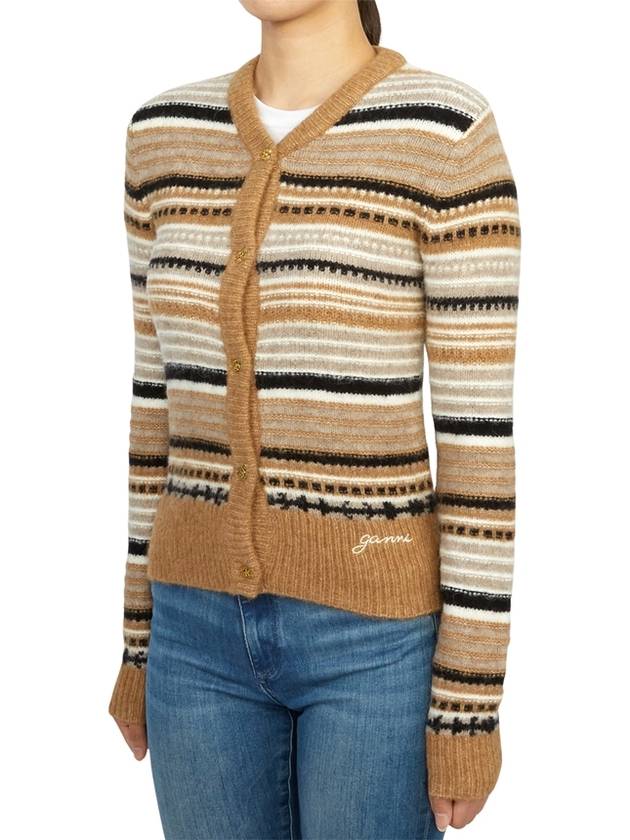 Striped Soft Wool Knit Cardigan Brown - GANNI - BALAAN 6