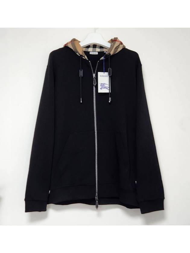 Check Hood Cotton Zip Up Hoodie Black Archive Beige - BURBERRY - BALAAN 5