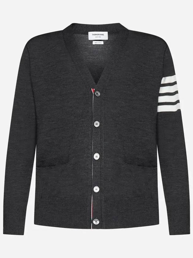 Men's Sustainable Classic Diagonal Wool Cardigan Dark Grey - THOM BROWNE - BALAAN 4