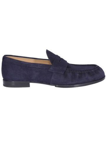 Men's Suede Penny Leather Loafer Blue - TOD'S - BALAAN.
