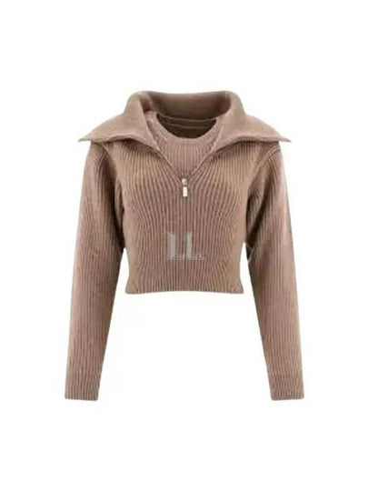 La Maille Risoul Double Collar Knit Top Dark Beige - JACQUEMUS - BALAAN 2