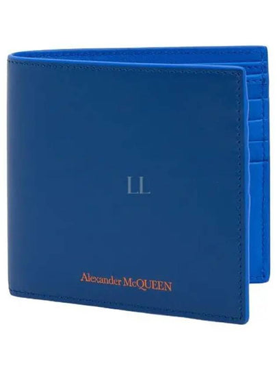 Logo Detail Leather Half Wallet Blue - ALEXANDER MCQUEEN - BALAAN 2