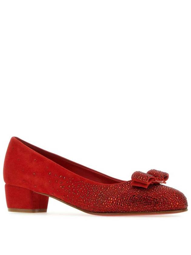 Women's Vara Bow Crystal Pumps Heel Flame Red - SALVATORE FERRAGAMO - BALAAN 3