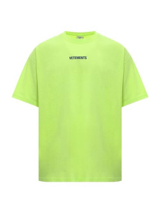 Logo Label Short Sleeve T-Shirt Neon Yellow - VETEMENTS - BALAAN 1