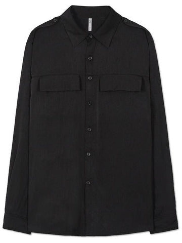 Neutral silky rayon military shirt BLACK - WEST GRAND BOULEVARD - BALAAN 1