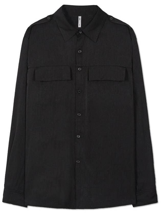 Neutral silky rayon military shirt BLACK - WEST GRAND BOULEVARD - BALAAN 1