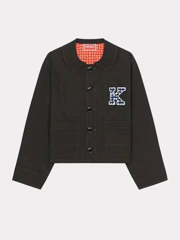 Women's Varsity Workwear Button Denim Jacket Black - KENZO - BALAAN 4