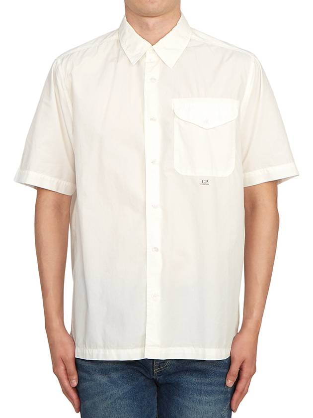 Poplin small logo button short-sleeved shirt - CP COMPANY - BALAAN.