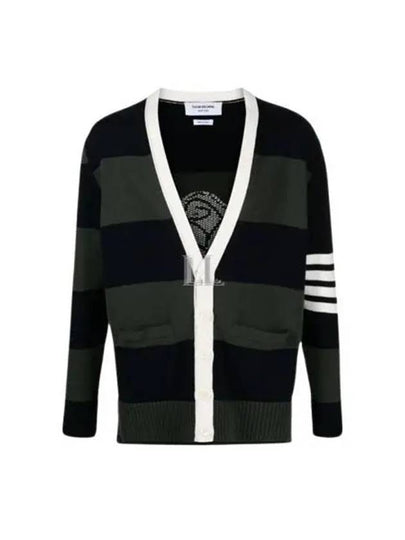 Pattern Intarsia Stripe Cardigan Dark Green - THOM BROWNE - BALAAN 2