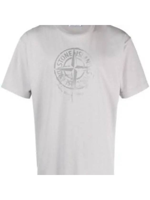 Men's Logo Print Crew Neck Short Sleeve T-Shirt Grey - STONE ISLAND - BALAAN 2