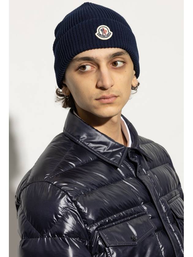 Moncler Cotton Hat With Logo Patch, Men's, Navy Blue - MONCLER - BALAAN 2