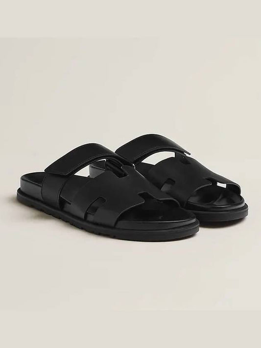 Hermes Chypre H Logo Calfskin Sandals Black - HERMES - BALAAN 2