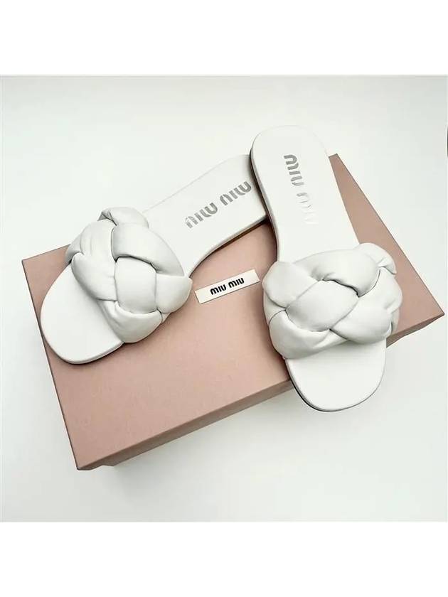 Women's Nappa Quilted Padded Leather Slippers White - MIU MIU - BALAAN.