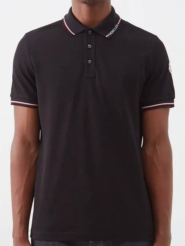 Logo Patch Tip Collar Cuffs Cotton Pique Polo Shirt Black 8A00012 84556 999 - MONCLER - BALAAN 1