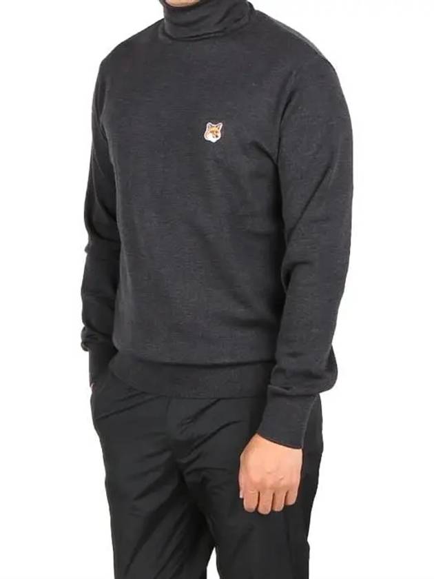 Men's Fox Head Patch Wool Turtleneck Anthracite Melange - MAISON KITSUNE - BALAAN 2