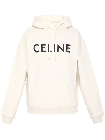 Lettering Logo Cotton Fleece Hoodie White - CELINE - BALAAN 1