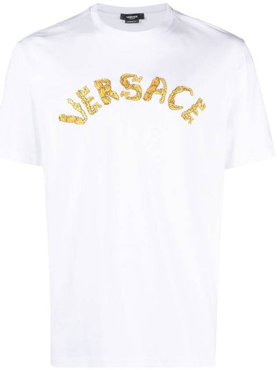 Seashell Baroque Embroidered Logo Crewneck Short Sleeve T-Shirt Black - VERSACE - BALAAN 2