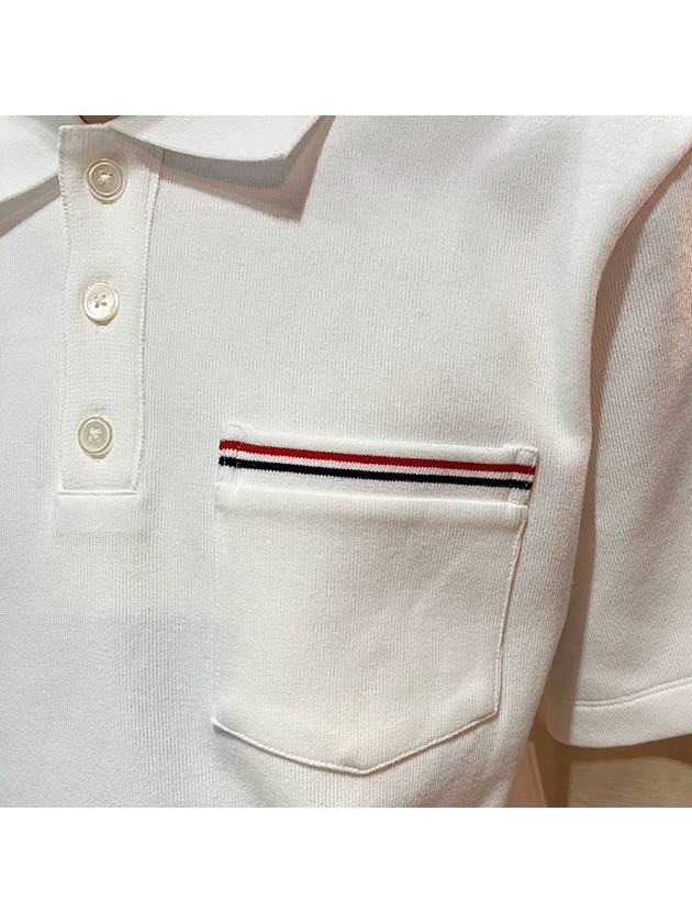 RWB Pocket Interlock Cotton Short Sleeve Polo Shirt White - THOM BROWNE - BALAAN 7