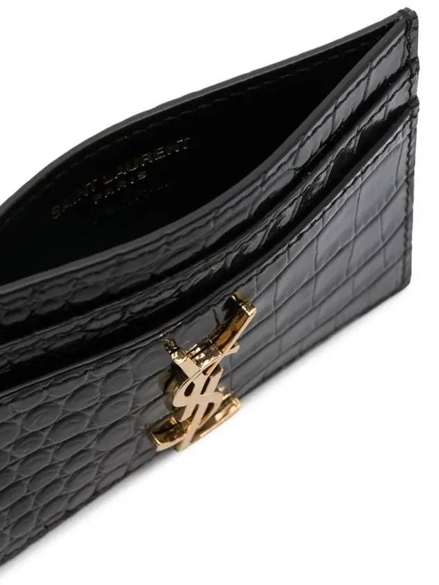 Cassandre Crocodile Embossed Leather Card Wallet Black - SAINT LAURENT - BALAAN 4