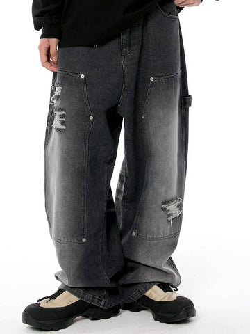 Double Knee Carpenter Wide Denim Pants TP0057 - FLAVORISM - BALAAN 1