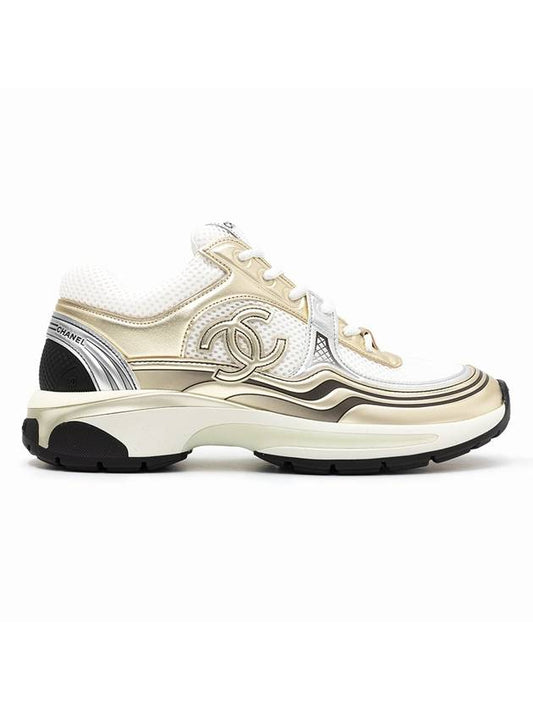 Fabric Laminated Low Top Sneakers Gold - CHANEL - BALAAN 1