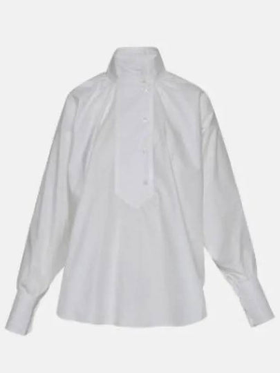 High Neck Long Sleeve Cotton Blouse White - PATOU - BALAAN 2