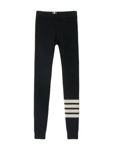 Wool Cashmere Ribbed Diagonal Seamless Leggings Black - THOM BROWNE - BALAAN 1