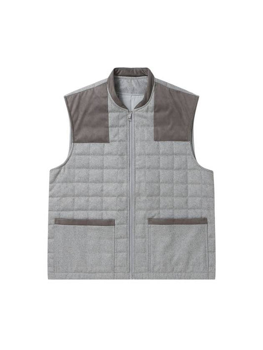 Men's Square Quilted Wool Vest Grey - SOLEW - BALAAN 2