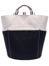 Three Stripes Double Face Cotton Canvas Large Shopper Tote Bag White - THOM BROWNE - BALAAN.