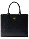 Topstitched Plaque Large Leather Hand Tote Bag Black - PRADA - BALAAN 1