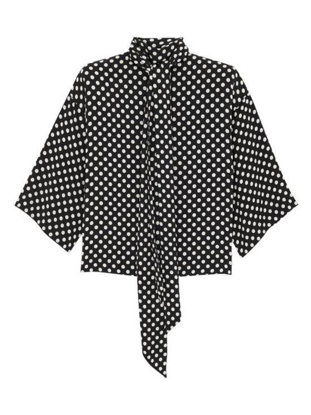 Polka Dot Bow Satin Blouse Black - SAINT LAURENT - BALAAN 7