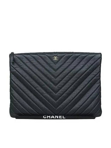 COCO gold logo black caviar chevron large clutch bag - CHANEL - BALAAN 1