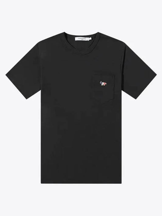 Tricolor Fox Patch Classic Pocket Short Sleeve T-Shirt Black - MAISON KITSUNE - BALAAN 2