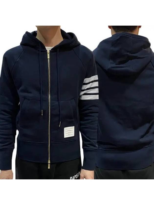 Engineered 4 Bar Diagonal Zip Up Hoodie Navy - THOM BROWNE - BALAAN 2