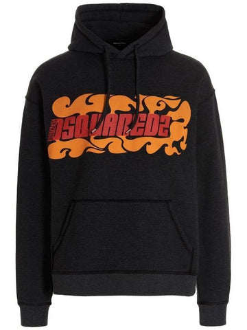 Men's Wave Logo Herca Hood Black - DSQUARED2 - BALAAN 1