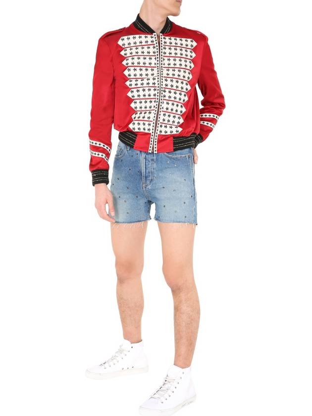 Eyelet Stud Cotton Denim Shorts Blue - SAINT LAURENT - BALAAN 3