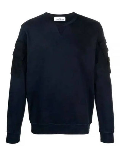 Garment Dyed Double Pocket Brushed Cotton Fleece Sweatshirt Navy - STONE ISLAND - BALAAN 2