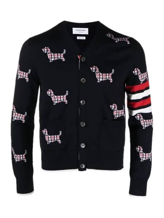 Hector 4 Bar V Neck Wool Cardigan Navy - THOM BROWNE - BALAAN 3