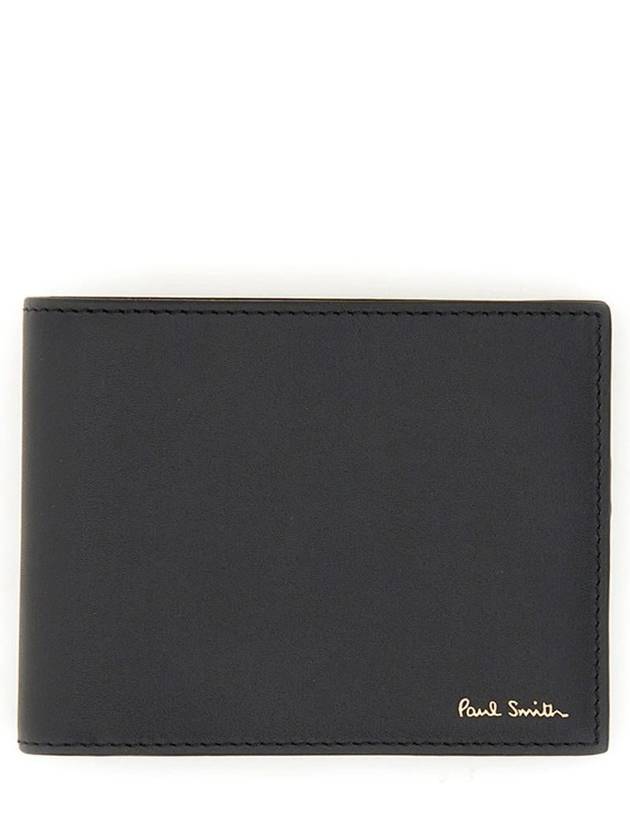 Men's Logo Signature Stripe Leather Half Wallet Black - PAUL SMITH - BALAAN 2