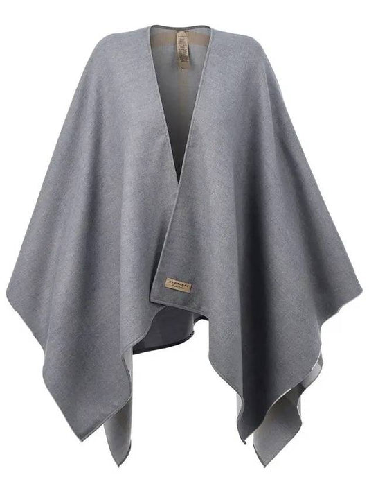 Women's Check Reversible Wool Cape Grey - BURBERRY - BALAAN 2