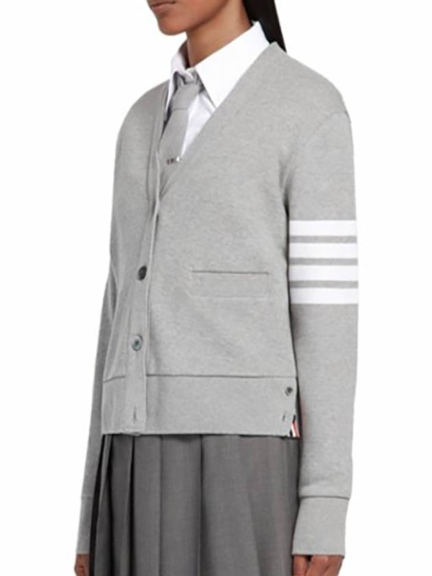 4-Bar Loopback Jersey Cardigan Light Grey - THOM BROWNE - BALAAN 4