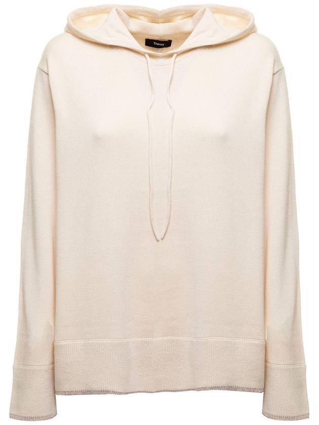 Women's Relax RELAXED Cashmere Cotton Hooded Top Beige - THEORY - BALAAN.