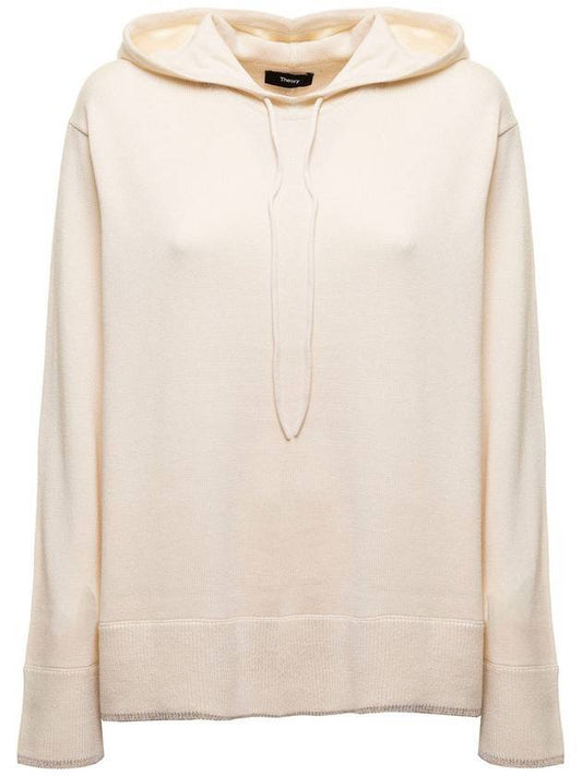 Women's Relax RELAXED Cashmere Cotton Hooded Top Beige - THEORY - BALAAN.