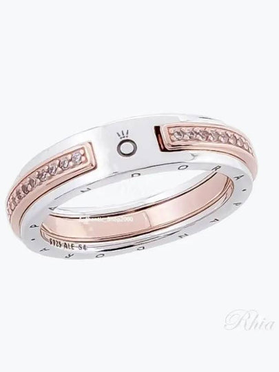 Signature Logo Pave Two-Tone Rose Ring Silver Gold - PANDORA - BALAAN 2