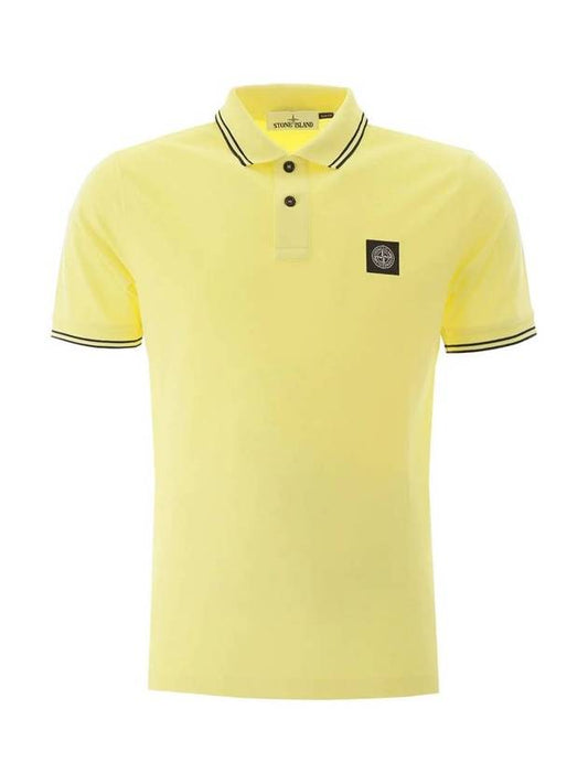 Men's Two Line Logo Patch PK Shirt Yellow Black - STONE ISLAND - BALAAN.