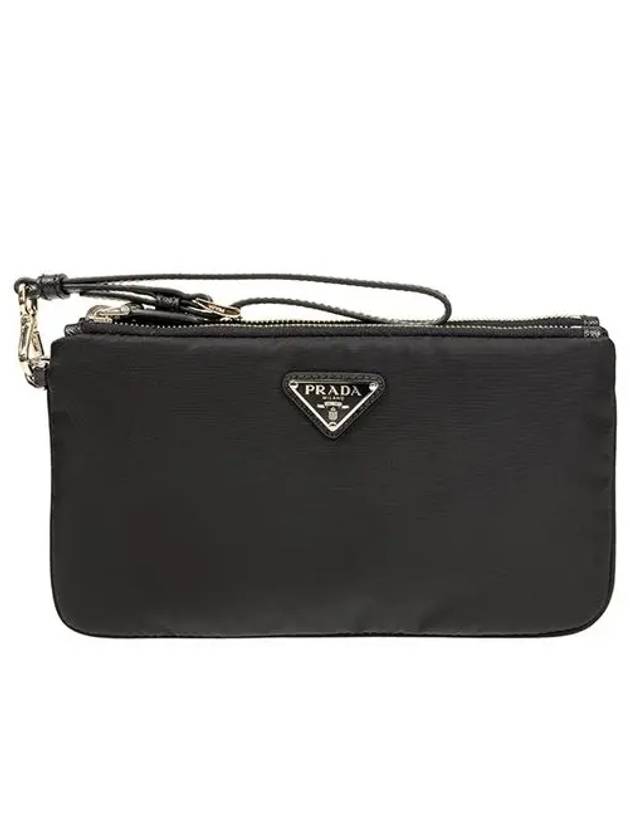 Triangle Logo Double Clutch Black - PRADA - BALAAN 3